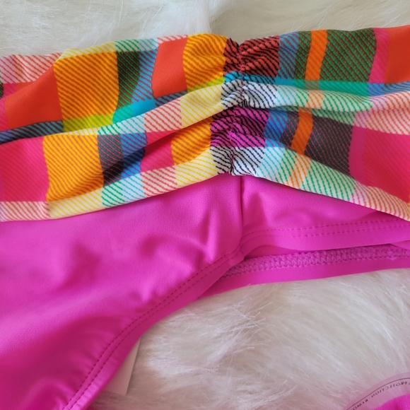 Into The Bleu by Amerex Hot Pink Madras Plaid Bikini Bottom 10 NWT - Picture 9 of 10